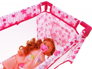 Patut pentru papusi, 49 x 32 x 43 cm, Jokomisiada, Doll Bed Lovely, pliabil, cu husa pentru depozitare, Roz - Img 2