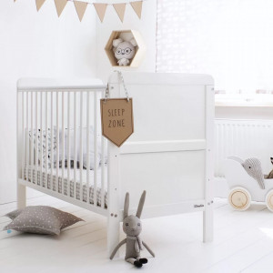 Patut Transformabil 2in1, din Lemn Masiv de Pin, MDF, 140 x 70 cm, pentru copii si junior, vopsea certificata, 3 trepte de reglare inaltime, 3 lamele detasabile, Woodies Safe Dreams, Classic, Alb - Img 5