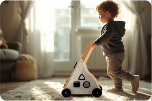 Premergator Impingator din lemn, tip carucior, pentru copii, Ricokids, RK-875, cu tabla de activitati, - Img 8