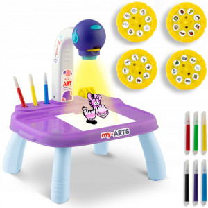 Proiector Pentru Desen Copii, 32 de imagini, 6 markere, Ricokids, Mov