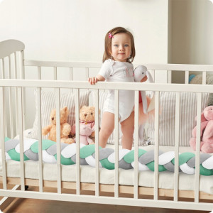 Protectie impletita pentru patut copii, 200 cm, Ricokids, Gri -Menta - Img 4