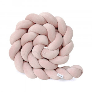 Protectie impletita pentru patut copii, din bumbac catifelat, Sparrow, Velvet Powder Pink, 340 cm, Full 120 x 60 cm