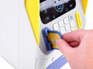 Pusculita tip Bancomat, pentru depuneri si retrageri, cu senzor de miscare, Jokomisiada, Albastra - Img 5