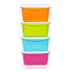 Raft mobil cu recipiente pentru depozitare, Modern Home, 4 sertare, din plastic, alb/multicolor - Img 5