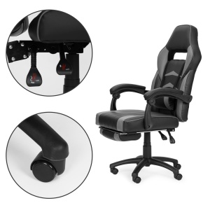 Scaun de Gaming cu suport pentru picioare, Perna Lombara, Modern Home, Piele Ecologica, Cotiere Confortabile, Gri&Negru, VGC-3G - Img 5