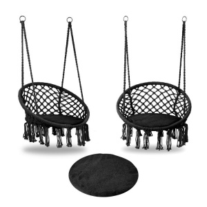 Scaun suspendat pentru gradina, ModernHome, 150 kg, cadru cercuri metalice, perna moale, Negru - Img 5