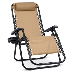 Set 2 Sezlonguri de gradina, Sofotel, ChillWell, 162 x 110 x 64 cm, textilen impermeabi, cadru din otel, pliabile, ajustabile, cu tetiera, cotiere, masuta bauturi, buzunar pentru telefon, sarcina 150 kg, culoare bej - Img 2