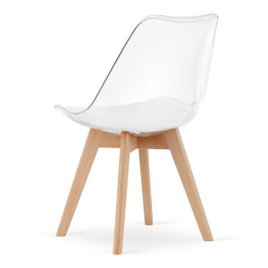 Set 4 scaune moderne, stil scandinav cu picioare din lemn masiv si perna din piele ecilogica, transparente - Img 3