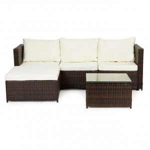 Set Coltar pentru terasa / gradina din technorattan 193x136x64 cm, masa 60x60x30 cm cu blat de sticla, perne moi, impermeabile - Img 7