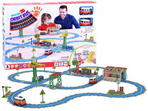 Set creativ, traseu de construit, cu 2 masinute, indicatoare rutiere si accesorii