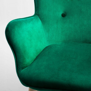 Set Fotoliu cu taburet in stil scandinav, perna moale, stofa, picioare din lemn de fag, Sofotel, Verde - Img 7