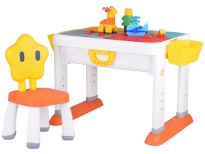 Set masa cu scaun pentru copii, 3in1, cu suprafata de construit, tabla de activitati, picioare reglabile, cuburi de constuit, Feel, ZA5160 - Img 2