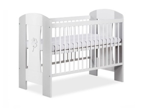 Set Patut copii din lemn KLUPS NATI Alb Gri Trifoi, 120 x 60 cm, cu Saltea MyKids, Cocos, 120 x 60 x 10 cm - Img 2