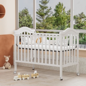 Set Patut din lemn cu laterala culisanta, Craft, WBB2024-1, Alb, cu Saltea MyKids 120 x 60 x 10 cm - Img 2