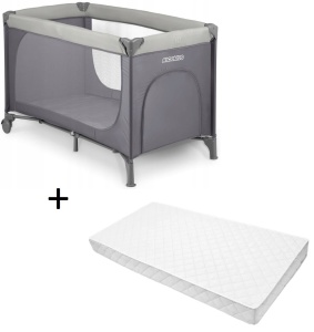 Set - Patut pliabil pentru copii, 120 x 60 cm, Ricokids, RK-240, Grey, cu Saltea MyKids Confort, Spuma si Cocos, 120 x 60 x 10 cm