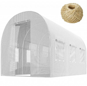 Solar de gradina, tip tunel, 7 mp, 350 cm x 200 cm x 200 cm, folie PE 140g/m² cu filtru UV4, 6 ferestre, snur 100 m, Plonos, Alb - Img 2
