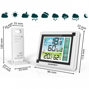 Stație meteo cu higrometru, senzor temperatura exterior, afișaj LCD color, Berdsen, BD-900 Alb - Img 6