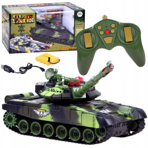 Tanc de lupta cu telecomanda, 34 x 11 x 12 cm, camuflaj de padure, sunete si lumini, rotatie 360, Jokomisiada, RC0036 ZI - Img 1