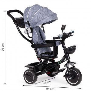 Tricicleta pentru copii, Ecotoys, cu scaun rotativ, control parental, elemente detasabile, Gri - Img 2