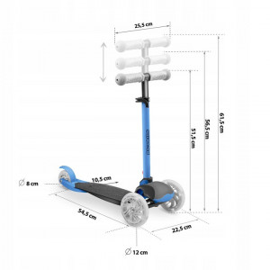 Trotineta de echilibru pentru copii, Ricokids, Loco, cu 3 roti, lumini LED, pliabila, ghidon reglabil, pana la 25 kg, Albastra, 765106 - Img 5