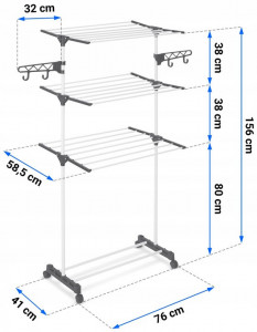 Uscator Vertical Pentru Rufe, Massido, Delia, suprafata 15 m, cu roti, carlige, umerase, Alb - Img 4