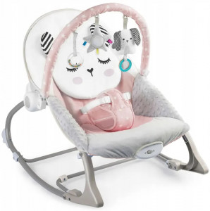 Balansoar pentru copii, cu vibratii, 2 trepte de inclinare, bara de jucarii, Nukido, Roz