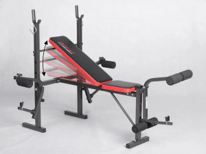 Banca de exercitii multifunctionala, cu 3 profile de incarcare greutati, 4 trepte de inclinare spatar, Neo-Sport, NS-201, Negru/Rosu - Img 5