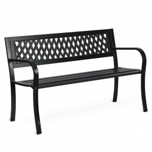 Banca de gradina cu spatar, lemn de plop, cadru otel, 125 x 77 x 49 cm, Sofotel Clover - Img 7