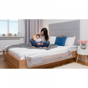 Bariera protectie patut pentru copii, Lionelo, Eva , Cu buzunar accesorii, 150x35 cm, Gri - Img 8