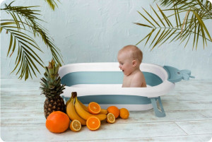 Cadita de baie pliabila pentru bebelusi, cu termometru LCD, suport antiderapant, Ricokids, 728201, Albastra - Img 2
