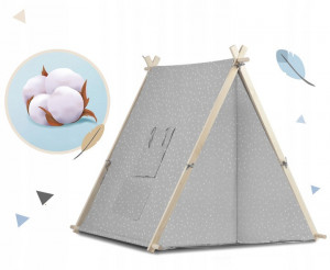 Casuta de joaca pentru copii, cu fereastra, buzunar 2 perne, lampa LED, 107 x 116 x 110 cm, Ricokids, Gri - Img 2