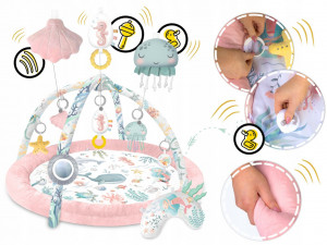 Covoras educativ pentru copii, multifunctional, pereti babynest, 7 jucarii interactive, oglinda, Nukido, 97 x 78 cm, Ocean Pink - Img 7