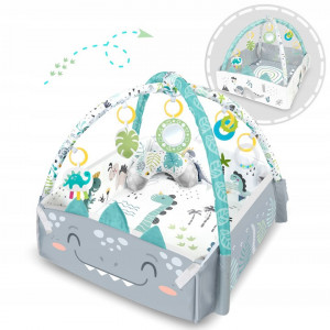Covoras educativ pentru copii, multifunctional, pereti reglabili, 7 jucarii interactive, oglinda, 110 x 100 cm, Ricokids, Nessi - Img 4
