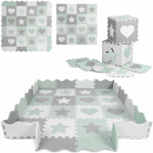 Covoras puzzle din spuma pentru copii, 151x151cm, 16 bucati, Ricokids, 738100, Gri-Menta - Img 2