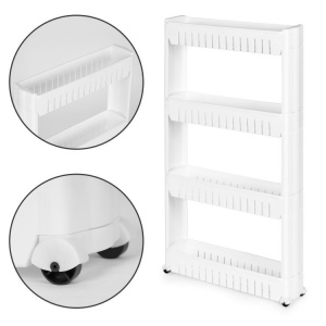 Dulap cu 4 rafturi stil biblioteca, pe roti, perfect pentru bucatarie sau baie, din plastic, 102 x 54 x 13 cm, Alb - Img 6