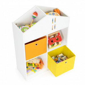 Dulap tip biblioteca, organizator jucarii, camera copilului, Ecotoys, 65,2x27x90,5 cm, Alb cu sertare colorate - Img 2