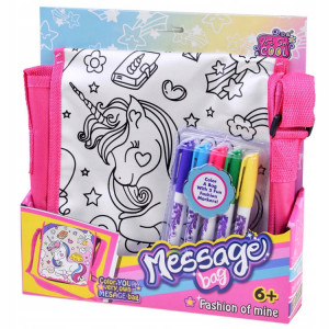 Geanta de colorat pentru copii, 29 x 27,5 x 5 cm, 5 culori incluse, Unicorn, Roz - Img 1