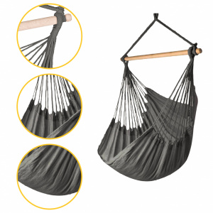 Hamac Brazilian De Gradina Tip Scaun, 130 x 96 cm, Cu 2 Perne, Bumbac/Poliester, Sarcina Max 150 kg, Pentru Casa si Gradina, Modern Home, Gri - Img 4