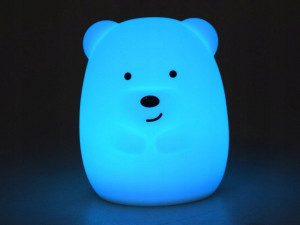 Lampa de veghe din silicon, pentru camera copilului, cu 9 lumini colorate, Ursulet, Alb - Img 6