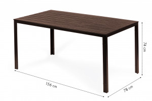 Masa de Gradina, 6 persoane, 156 X 78 cm, otel vopsit cu pulbere, imita lemnul, Modern Home, Brown - Img 2
