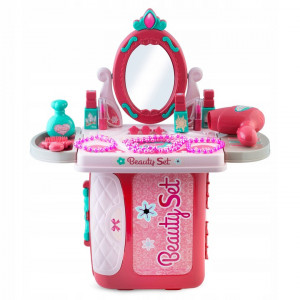 Masuta de toaleta din plastic, pentru copii, 2in1, tip valiza, cu accesorii machiaj, sertar, oglinzi plabile, Ricokids, 48 x 42 x 20,5 cm - Img 2