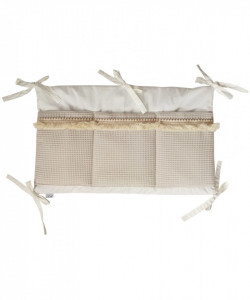 Organizator pentru Pătuț Bebeluși Koell Boho, 3 Buzunare, Bumbac 100%, Crem, 30 x 60 cm