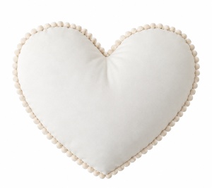 Perna Decorativa Inima din Bumbac, 39×28 cm, Koell Boho, Crem, cu Pompoane
