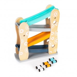 Pista tip tobogan din lemn pentru masinute, B BEEZ, Multistore, tobogan + 3 masini - Img 1