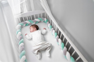 Protectie impletita pentru patut copii, 200 cm, Ricokids, Gri -Menta - Img 5