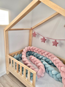 Protectie impletita pentru patut copii, din bumbac catifelat, Sparrow, Velvet Powder Pink, 340 cm, Full 120 x 60 cm - Img 5