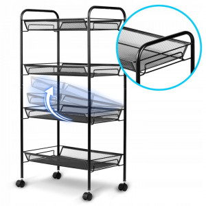 Raft de depozitare metalic mobil cu roti pivotante, 4 rafturi, Massido, 48 x 31 x 84 cm, pentru magazie, garaj, depozit, sala de sport, greutate maxima 24 kg, Negru - Img 7