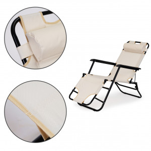 Scaun tip sezlong, pliabil, ajustabil, cu tetiera si cotiere, pentru gradina sau terasa, Modern Home, ZRL010, Beige - Img 3