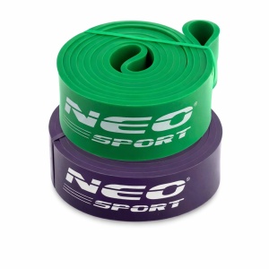 Set 2 Benzi elastice de rezistenta, pentru exercitii fitness, Neo-Sport, NS-960, antrenament in sala de gimnastica, gimnastica de recuperare, Mov/Verde