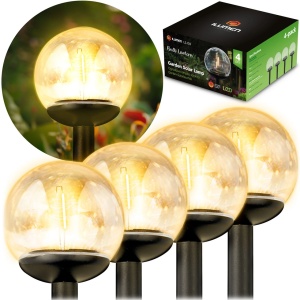 Set 4 Lampi pentru Gradina, Ilumen, L-103, cu incarcare solara, LED-uri cu filament, rezistente la apa IPX4, senzor de lumina, pornire automata